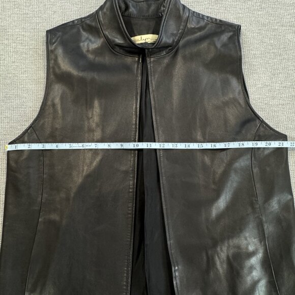 Sibylle Lyn Womens Black Leather Vest Mock Neck Lined Custom Size Spec Biker - Picture 9 of 11